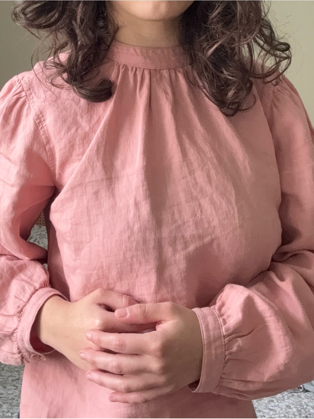 Cloth & Stone Dusty Pink Long-Sleeve Linen-Blend Peasant Blouse